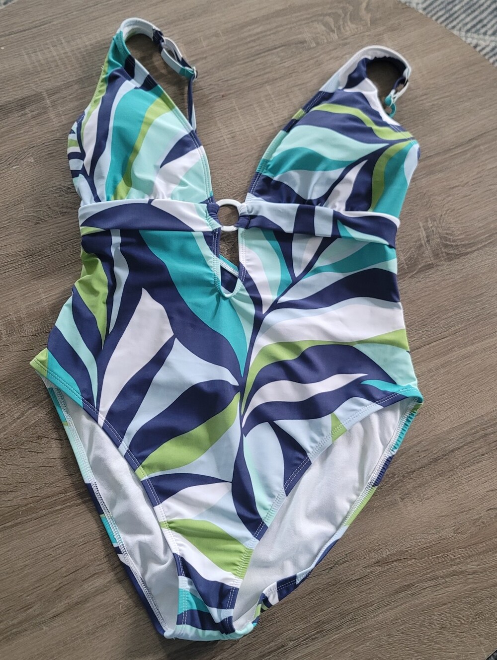 *NWT* Sanctuary Swim, plunging V-neck Abstract one-piece swimsuit, Sz XL